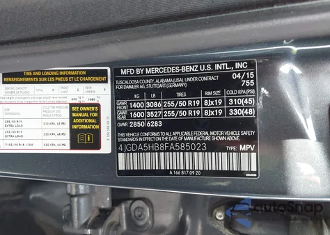 2015 Mercedes-Benz Ml 350 4Matic z USA, uszkodzony, nr VIN 4JGDA5HB8FA585023